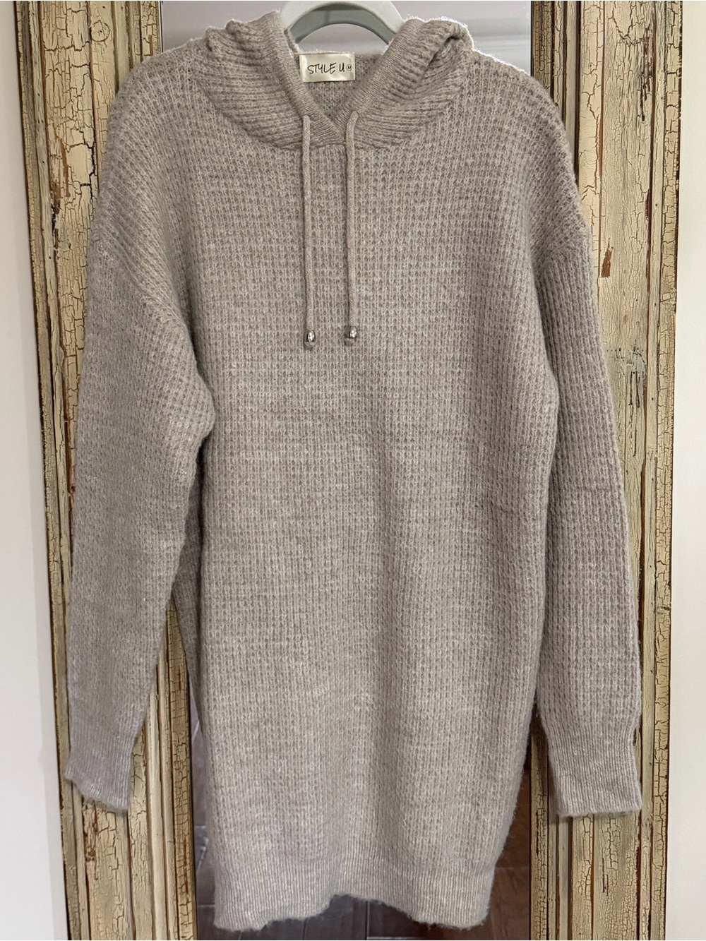Stylish Neutral Hooded Sweater - Light Tan